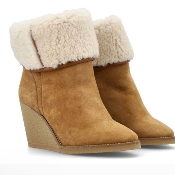 Isabel Marant Totam Shearling Fur Wedge Tan Heeled Slip On Winter Boots Size 39 - Picture 2 of 11